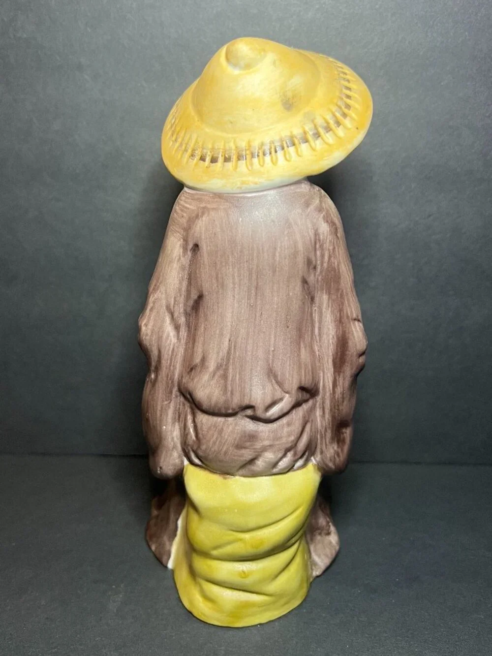 Vintage 1970s Toyo Porcelain Seated Old Asian Man Figurine w/ Palm Leaf Fan